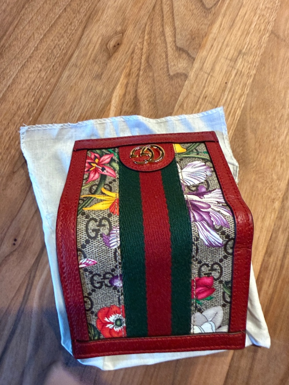 Gucci Floral GG Canvas Wallet with Red Leather and Green-Red Web Stripe - Picture 3 of 4